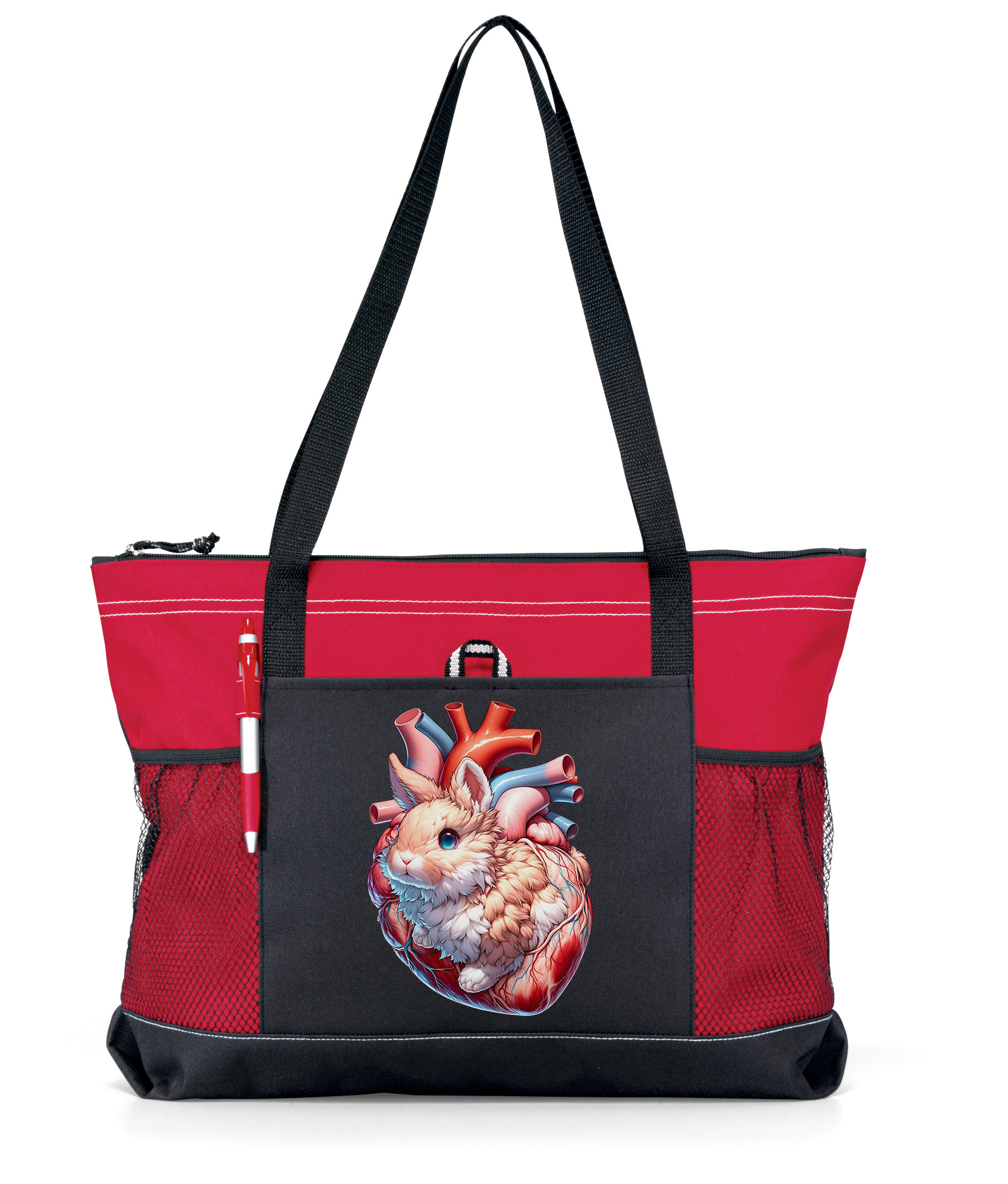 Bunny Heart Zippered Tote Bag Red