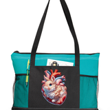 Bunny Heart Zippered Tote Bag Turquoise