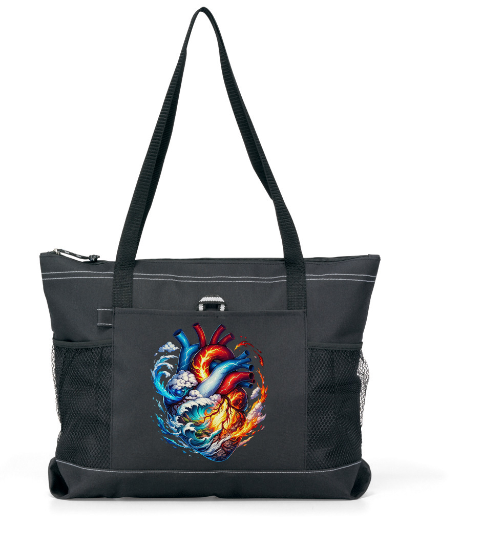 Elemental Heart Zippered Tote Bag Black