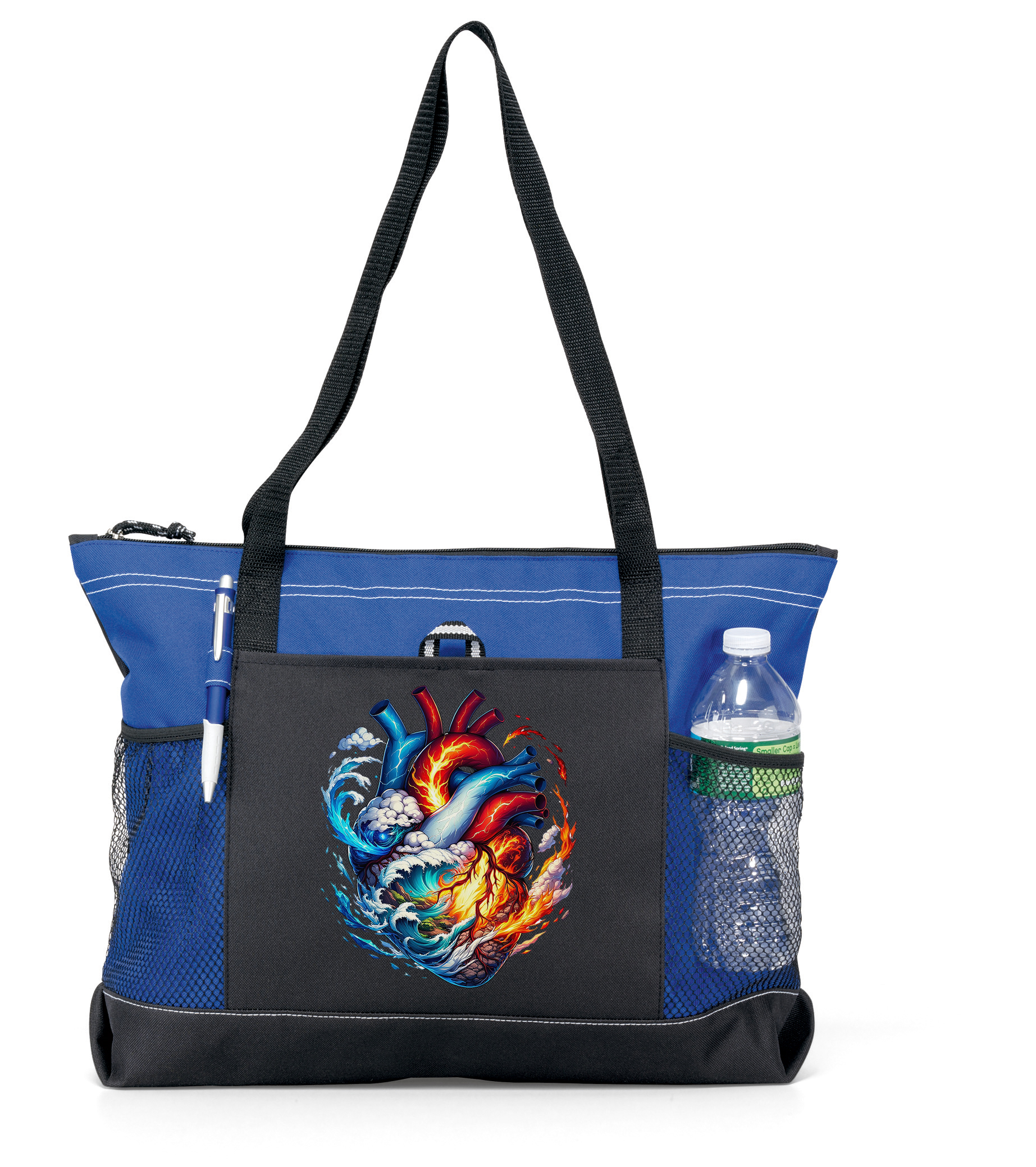 Elemental Heart Zippered Tote Bag Blue