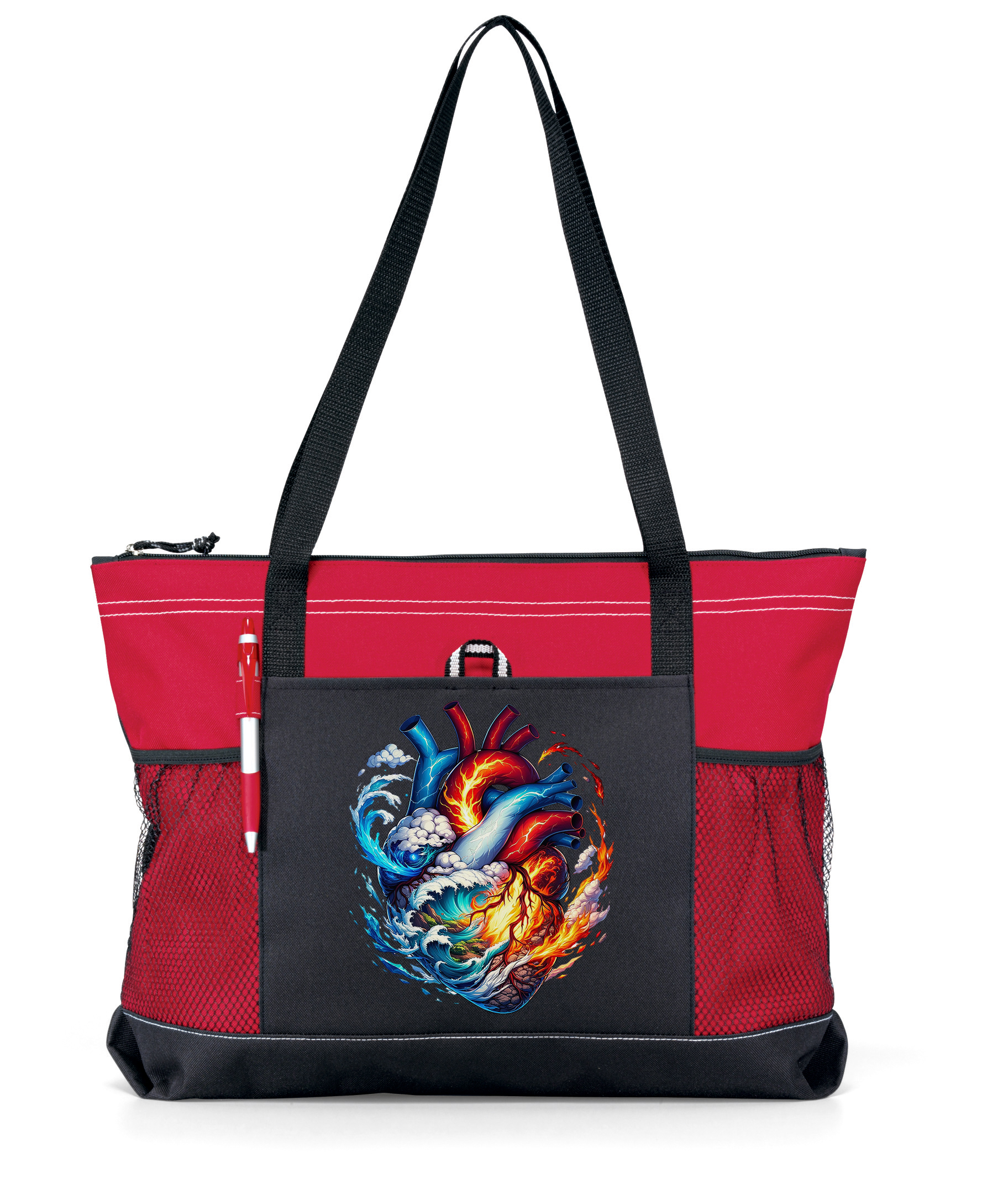 Elemental Heart Zippered Tote Bag Red