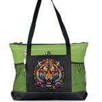 Fierce Tiger Zippered Tote Bag Green