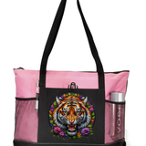 Fierce Tiger Zippered Tote Bag Pink