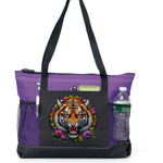 Fierce Tiger Zippered Tote Bag Purple