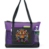 Fierce Tiger Zippered Tote Bag Purple