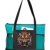 Fierce Tiger Zippered Tote Bag Turquoise