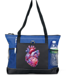 Gemstone Heart Zippered Tote Bag Blue