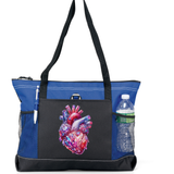 Gemstone Heart Zippered Tote Bag Blue