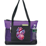 Gemstone Heart Zippered Tote Bag Purple