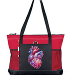 Gemstone Heart Zippered Tote Bag Red