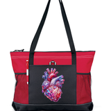 Gemstone Heart Zippered Tote Bag Red