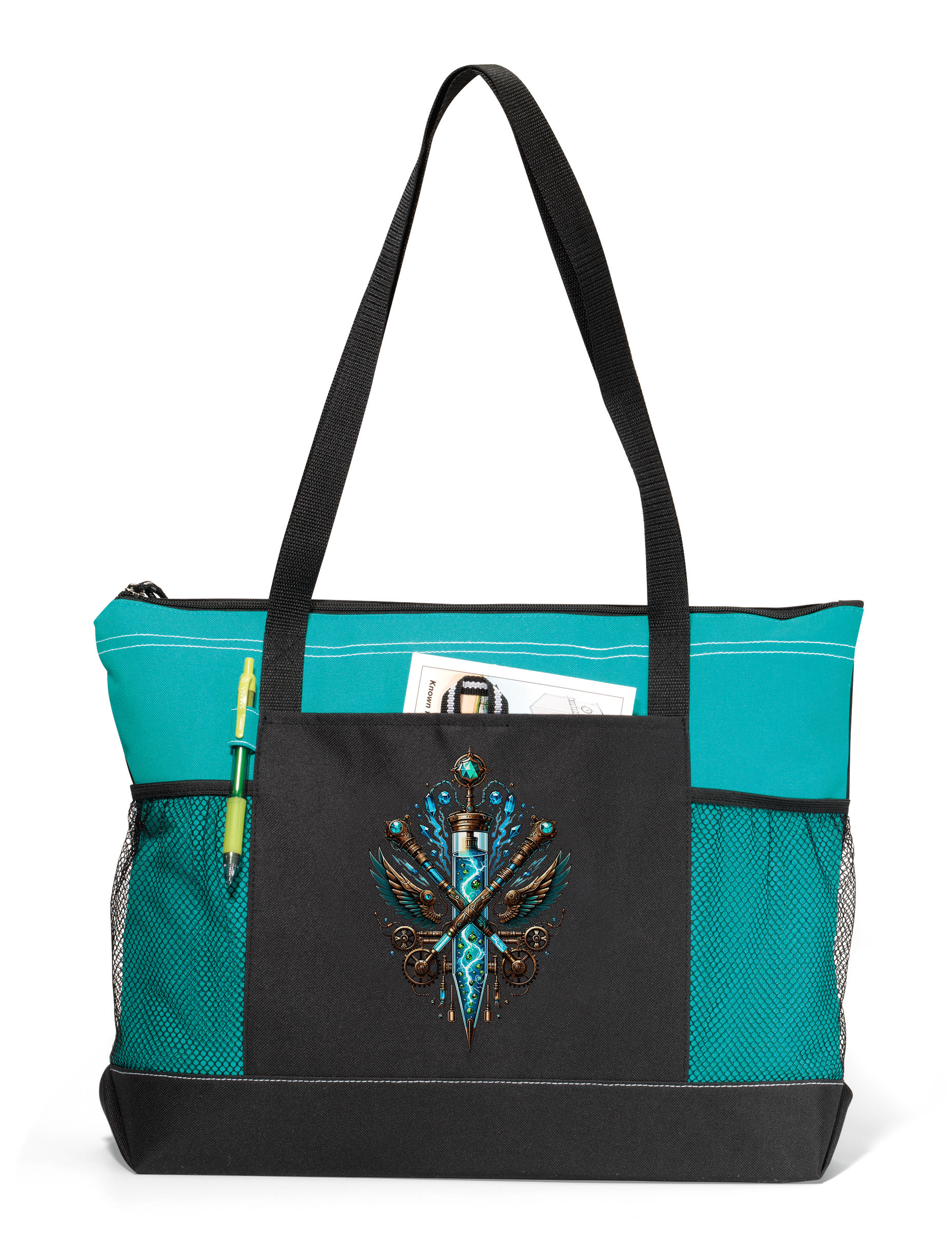 Mad Science Zippered Tote Bag Turquoise