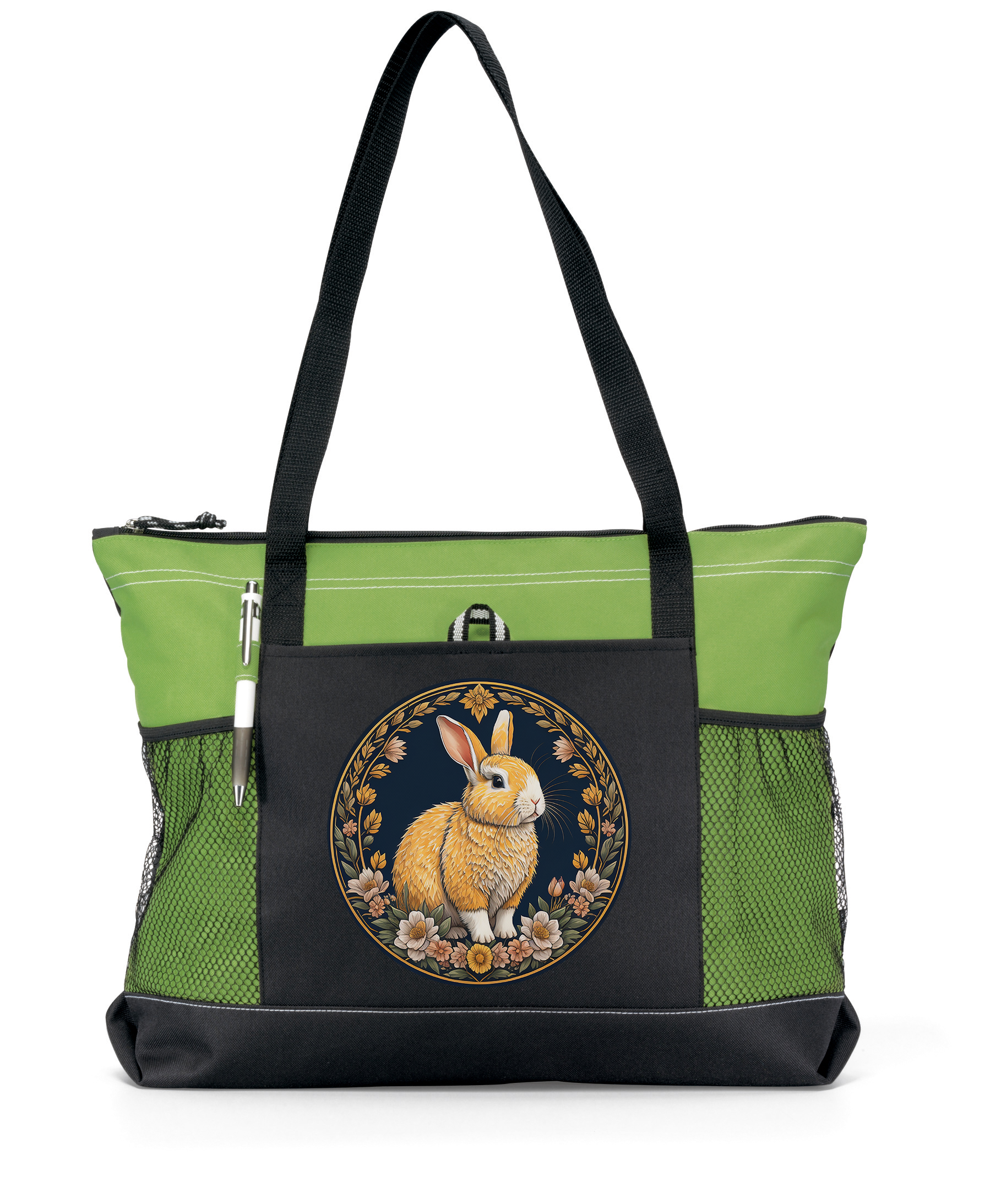 Orange Bunny Zippered Tote Bag Green