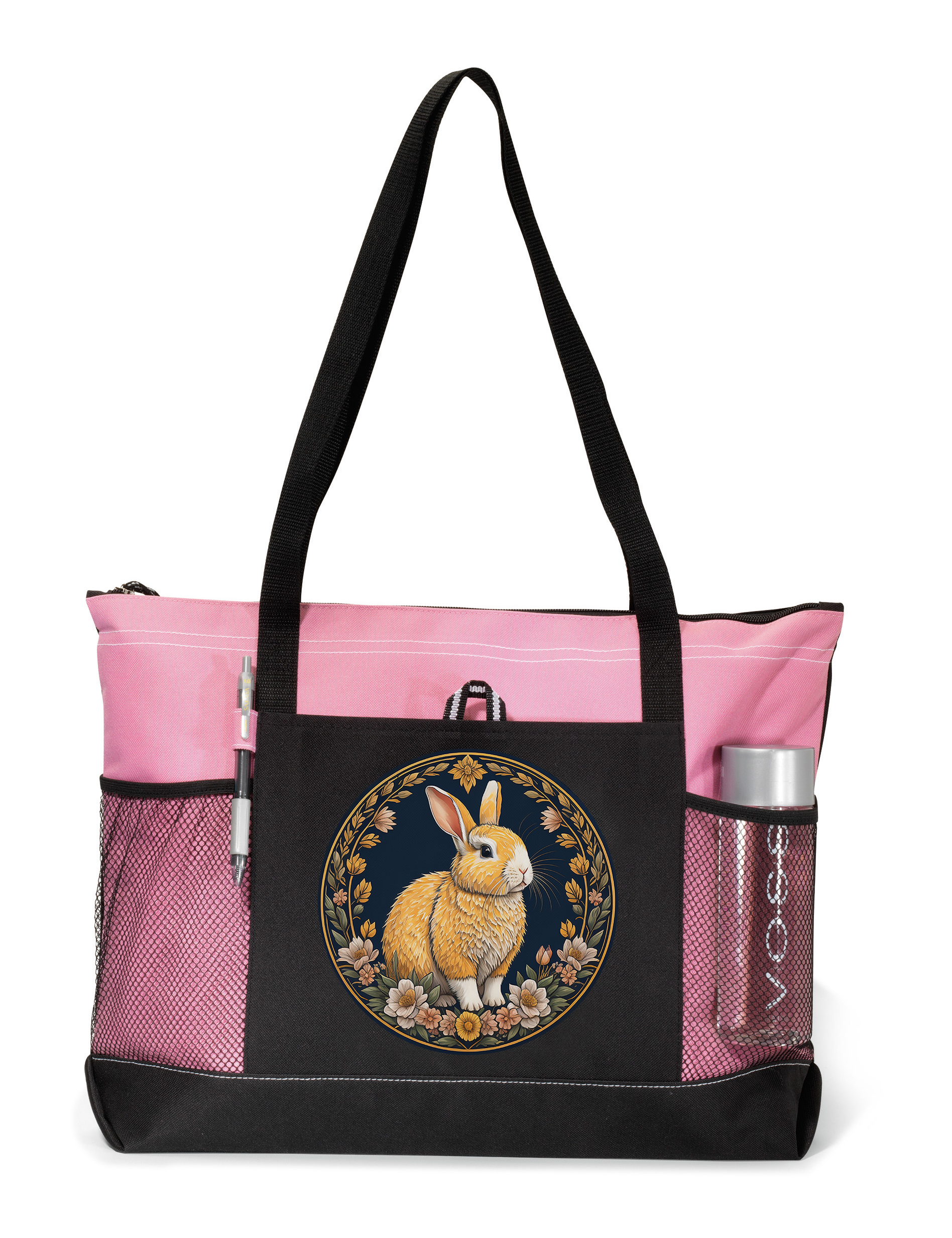 Orange Bunny Zippered Tote Bag Pink