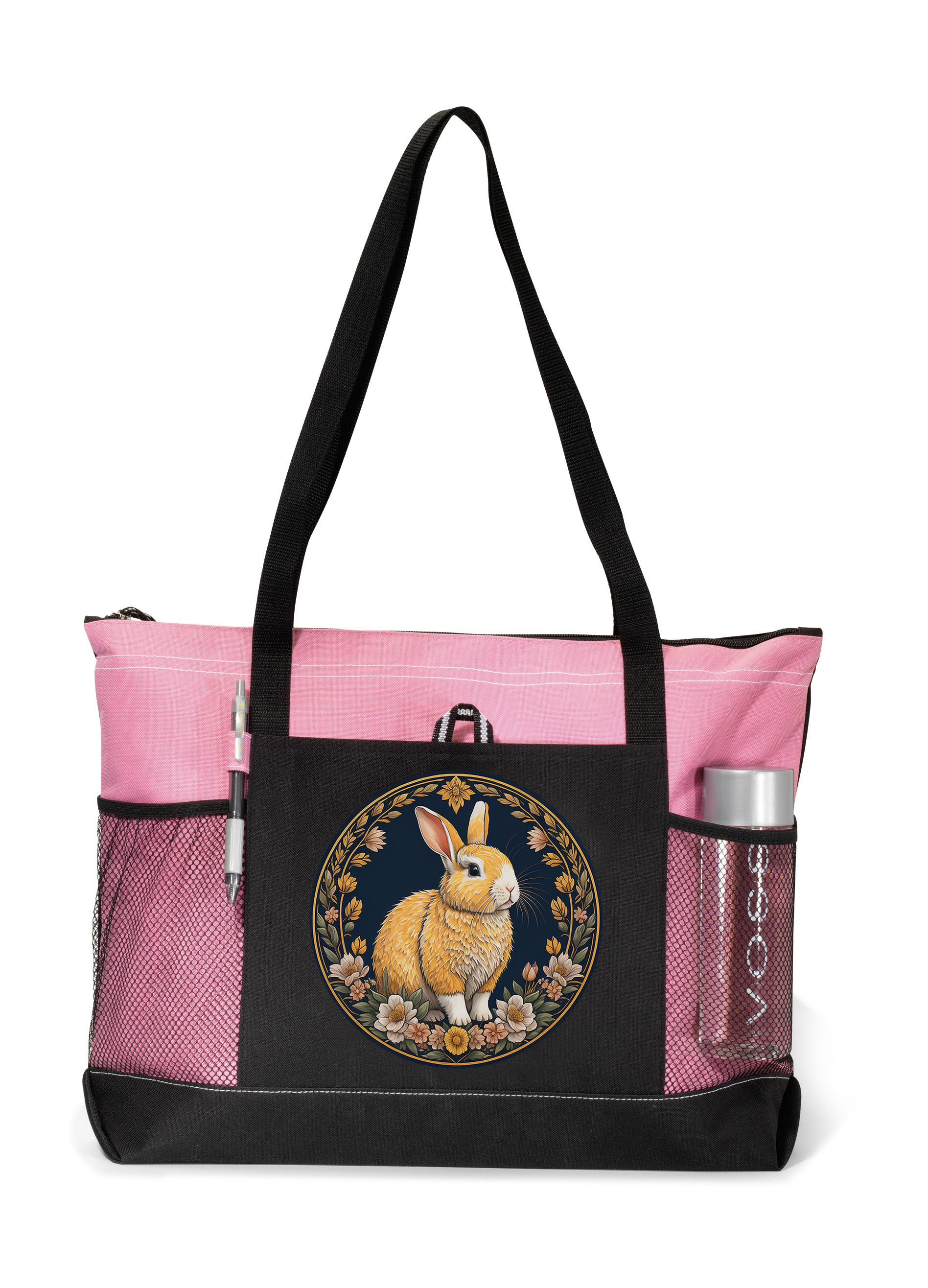 Orange Bunny Zippered Tote Bag Pink