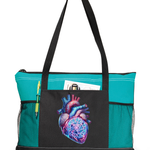 Runic Heart Zippered Tote Bag Turquoise