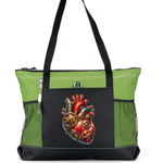 Steampunk Heart Zippered Tote Bag Green
