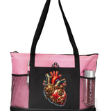 Steampunk Heart Zippered Tote Bag Pink