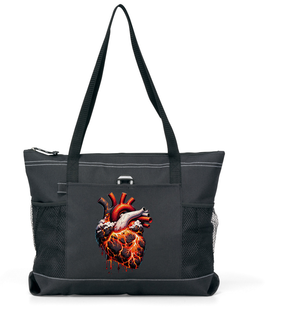 Volcanic Heart Zippered Tote Bag Black