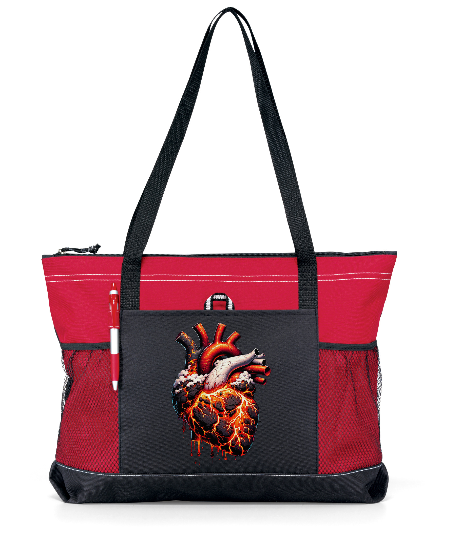 Volcanic Heart Zippered Tote Bag Red
